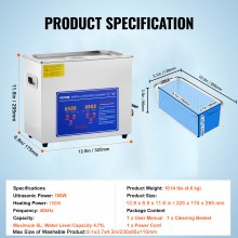 VEVOR Ultrasonic Cleaner Machine, 6L Stainless Steel Ultrasonic Cleaning Machine, with Digital Heater Timer, Jewelry Cleaning for Commercial Personal Home Use