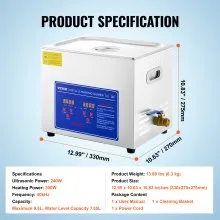 VEVOR Professional Ultrasonic Cleaner, 10L Ultrasonic Jewelry Cleaner with Digital Timer & Heater, Stainless Steel Industrial Sonic Cleaner 40kHz for Glasses, Watches, Rings, Small Parts
