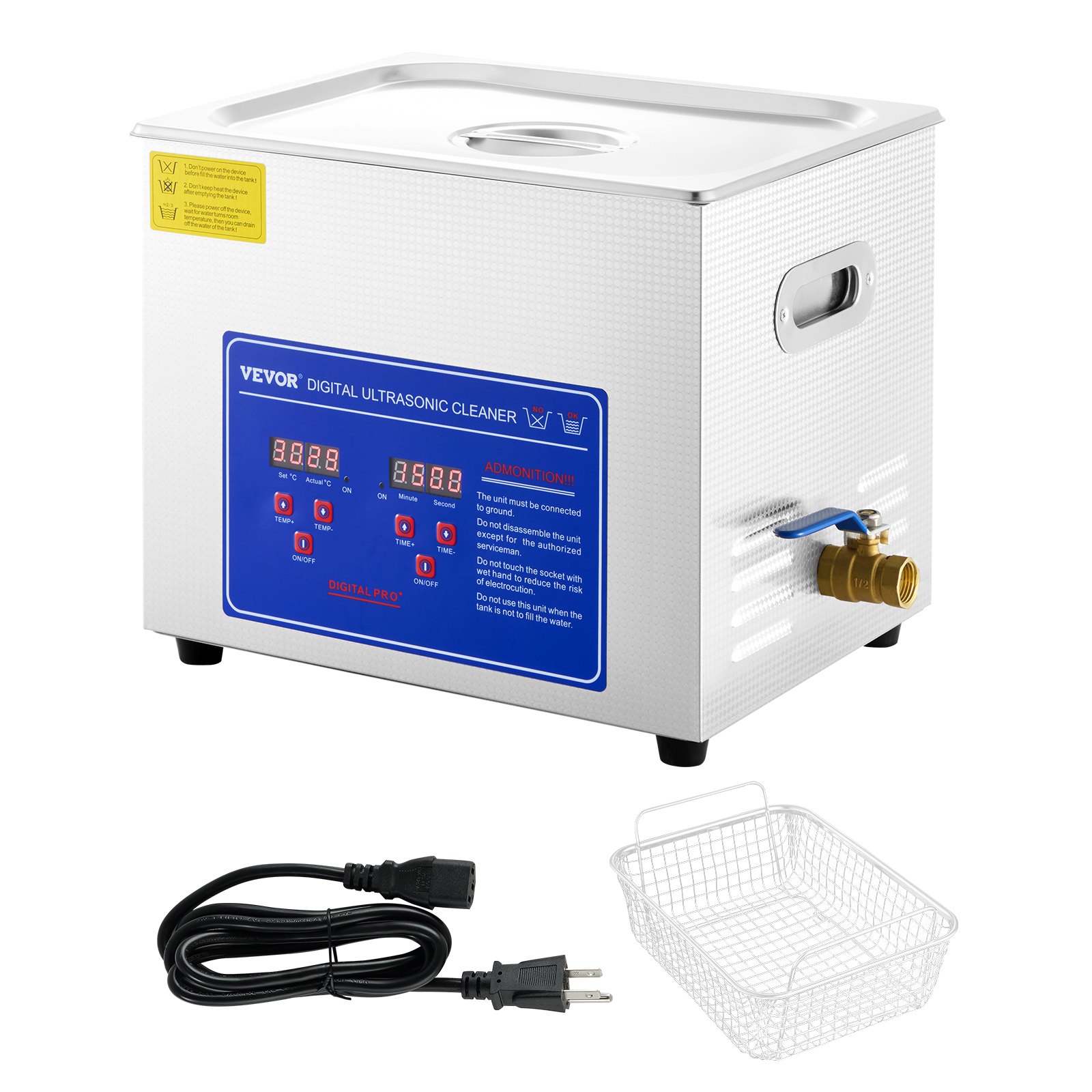 VEVOR Professional Ultrasonic Cleaner, 9.5 L Ultrasonic Jewelry Cleaner with Digital Timer & Heater, Stainless Steel Industrial Sonic Cleaner 40kHz for Glasses, Watches, Rings, Small Parts