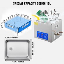 VEVOR 15L Ultrasonic Cleaner with Digital Timer&Heater Professional Ultrasonic Cleaner 40kHz Advanced Ultrasonic Cleaner 110V for Wrench Screwdriver Repairing Tools Industrial Parts Mental Cleaning