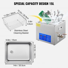 VEVOR 15L Ultrasonic Cleaner with Digital Timer&Heater Professional Ultrasonic Cleaner 40kHz Advanced Ultrasonic Cleaner 110V for Wrench Screwdriver Repairing Tools Industrial Parts Mental Cleaning