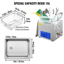 VEVOR 15 literes ultrahangos tisztítógép rozsdamentes acél ultrahangos tisztítógép digitális fűtőberendezés időzítő ékszertisztítás kereskedelmi, személyes otthoni használatra (15 liter)