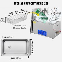 VEVOR 22L Industrial Ultrasonic Cleaner with Digital Timer&Heater 40kHz Professional Ultrasonic Cleaner 110V with Excellent Cleaning Effect for Wrench Tools Industrial Parts Mental Apparatus