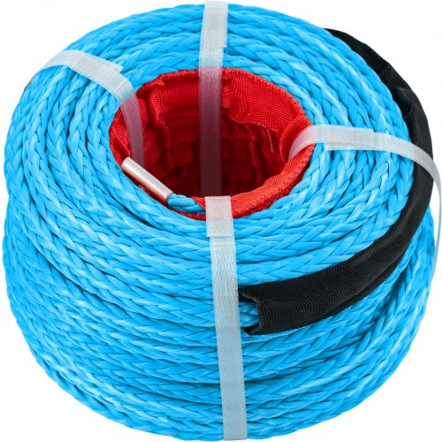 VEVOR Synthetic Winch Rope 3/8in x 100ft, Winch Line Cable with G70 Hook 18,740lbs Working Strength, 12 Strands, Synthetic Winch Cable w/Protective Sleeve, for Vehicles Towing, Blue