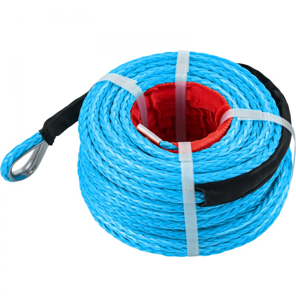 VEVOR Synthetic Winch Rope 3/8in x 100ft, Winch Line Cable with G70 Hook 18,740lbs Working Strength, 12 Strands, Synthetic Winch Cable w/Protective Sleeve, for Vehicles Towing, Blue