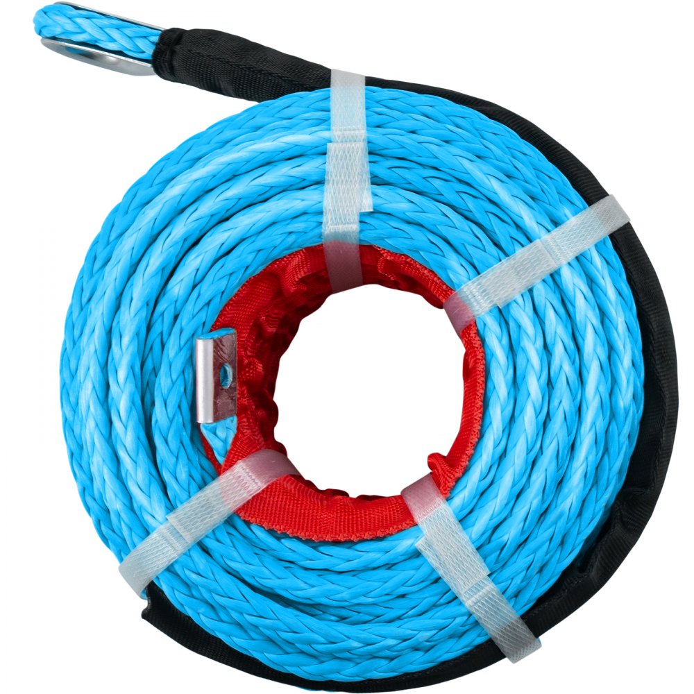 VEVOR Synthetic Winch Rope 3/8in x 100ft, Winch Line Cable with G70 Hook 18,740lbs Working Strength, 12 Strands, Synthetic Winch Cable w/Protective Sleeve, for Vehicles Towing, Blue