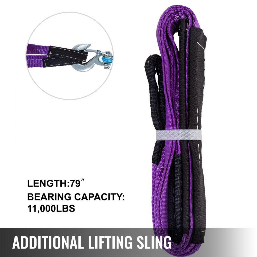 VEVOR Synthetic Winch Rope 3/8in x 100ft, Winch Line Cable with G70 Hook 18,740lbs Working Strength, 12 Strands, Synthetic Winch Cable w/Protective Sleeve, for Vehicles Towing, Blue