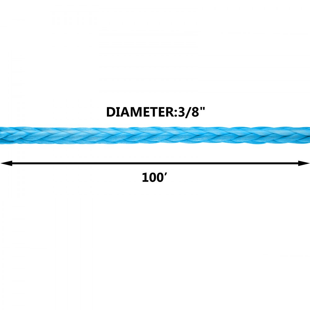 VEVOR Synthetic Winch Rope 3/8in x 100ft, Winch Line Cable with G70 Hook 18,740lbs Working Strength, 12 Strands, Synthetic Winch Cable w/Protective Sleeve, for Vehicles Towing, Blue