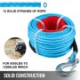 VEVOR Synthetic Winch Rope 3/8in x 100ft, Winch Line Cable with G70 Hook 18,740lbs Working Strength, 12 Strands, Synthetic Winch Cable w/Protective Sleeve, for Vehicles Towing, Blue