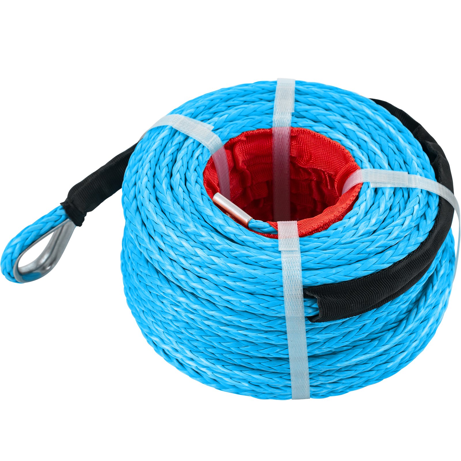 VEVOR Synthetic Winch Rope 3/8in x 100ft, Winch Line Cable with G70 Hook 18,740lbs Working Strength, 12 Strands, Synthetic Winch Cable with Protective Sleeve, for Vehicles Towing, Blue