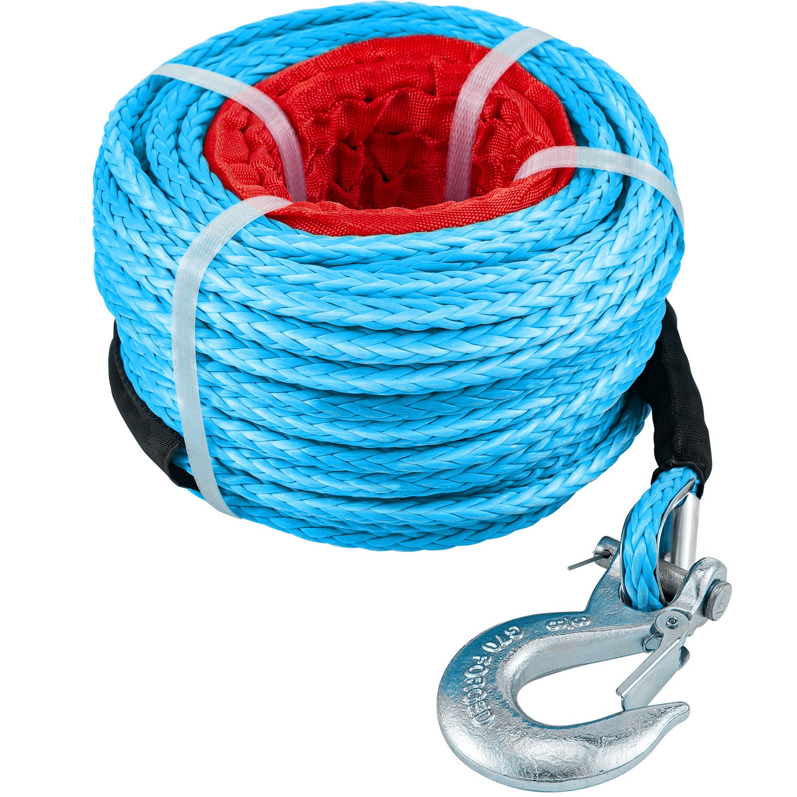 VEVOR Synthetic Winch Rope 3/8in x 100ft, Winch Line Cable with G70 Hook 18,740lbs Working Strength, 12 Strands, Synthetic Winch Cable with Protective Sleeve, for Vehicles Towing, Blue