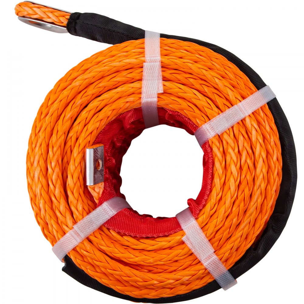 VEVOR Synthetic Winch Rope 3/8\" x 100ft, Winch Cable with G70 Hook 18740 Lbs Working Strength, 12 Strands, Synthetic Winch Cable with Protective Sleeve, for Vehicles Towing, Orange