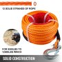 VEVOR Synthetic Winch Rope 3/8\" x 100ft, Winch Cable with G70 Hook 18740 Lbs Working Strength, 12 Strands, Synthetic Winch Cable with Protective Sleeve, for Vehicles Towing, Orange