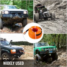 VEVOR Synthetic Winch Rope 3/8\" x 100ft, Winch Cable with G70 Hook 18740 Lbs Working Strength, 12 Strands, Synthetic Winch Cable with Protective Sleeve, for Vehicles Towing, Orange