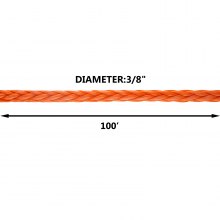 VEVOR Synthetic Winch Rope 3/8\" x 100ft, Winch Cable with G70 Hook 18740 Lbs Working Strength, 12 Strands, Synthetic Winch Cable with Protective Sleeve, for Vehicles Towing, Orange