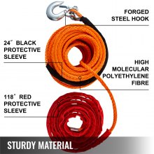 VEVOR Synthetic Winch Rope 3/8" x 100ft, Winch Cable with G70 Hook 18740 Lbs Working Strength, 12 Strands, Synthetic Winch Cable w/Protective Sleeve, for Vehicles Towing, Orange