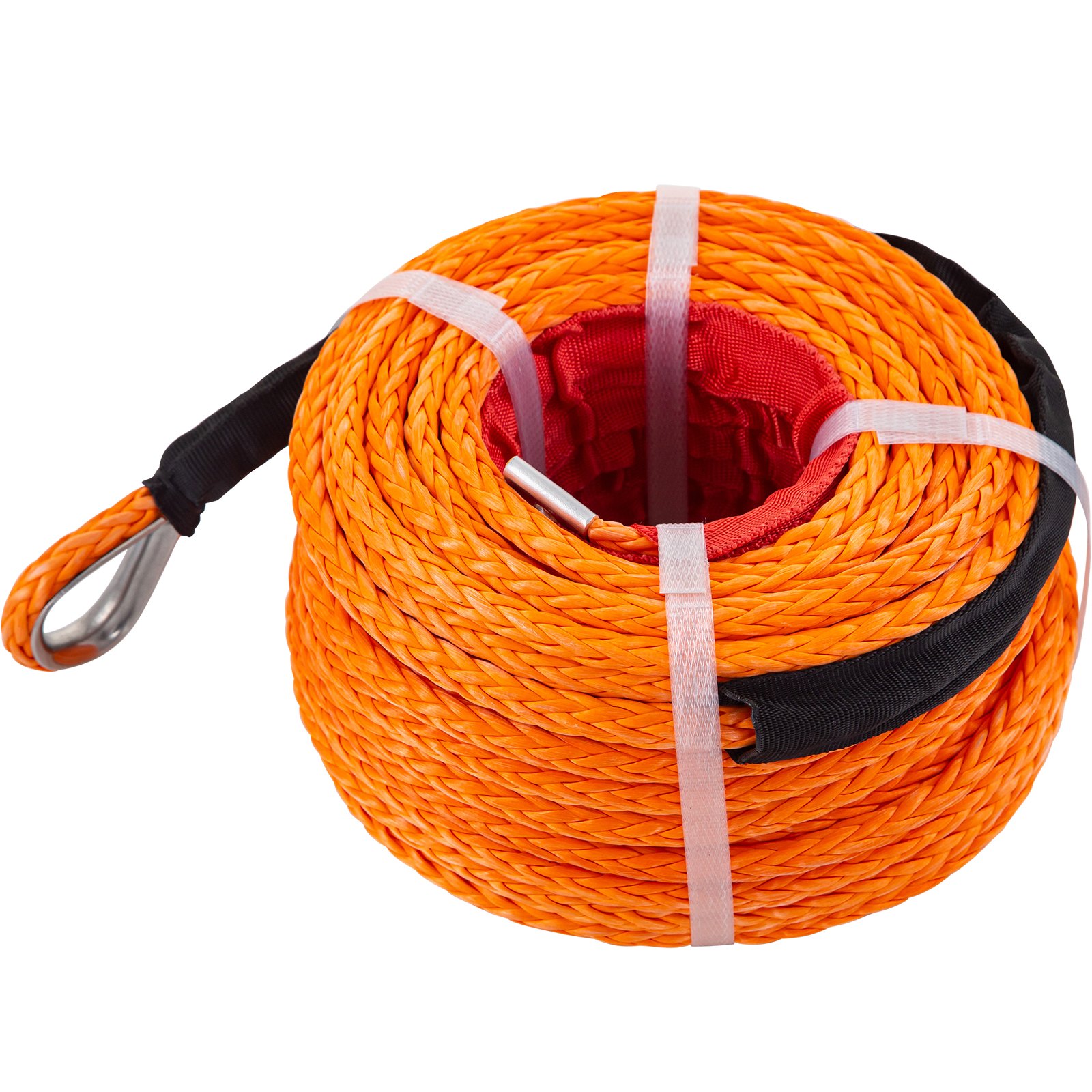 VEVOR Synthetic Winch Rope 3/8\" x 100ft, Winch Cable with G70 Hook 18740 Lbs Working Strength, 12 Strands, Synthetic Winch Cable with Protective Sleeve, for Vehicles Towing, Orange