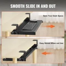 VEVOR Clamp on Keyboard Tray Under Desk, Desk Keyboard Tray Slide out with Sturdy No-drill C Clamp Mount, Large 26.8 x 11 inch Slide-out Computer Drawer for Typing in Home, Office Work