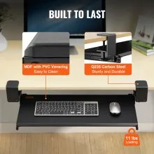 VEVOR Clamp on Keyboard Tray Under Desk, Desk Keyboard Tray Slide out with Sturdy No-drill C Clamp Mount, Large 26.8 x 11 inch Slide-out Computer Drawer for Typing in Home, Office Work