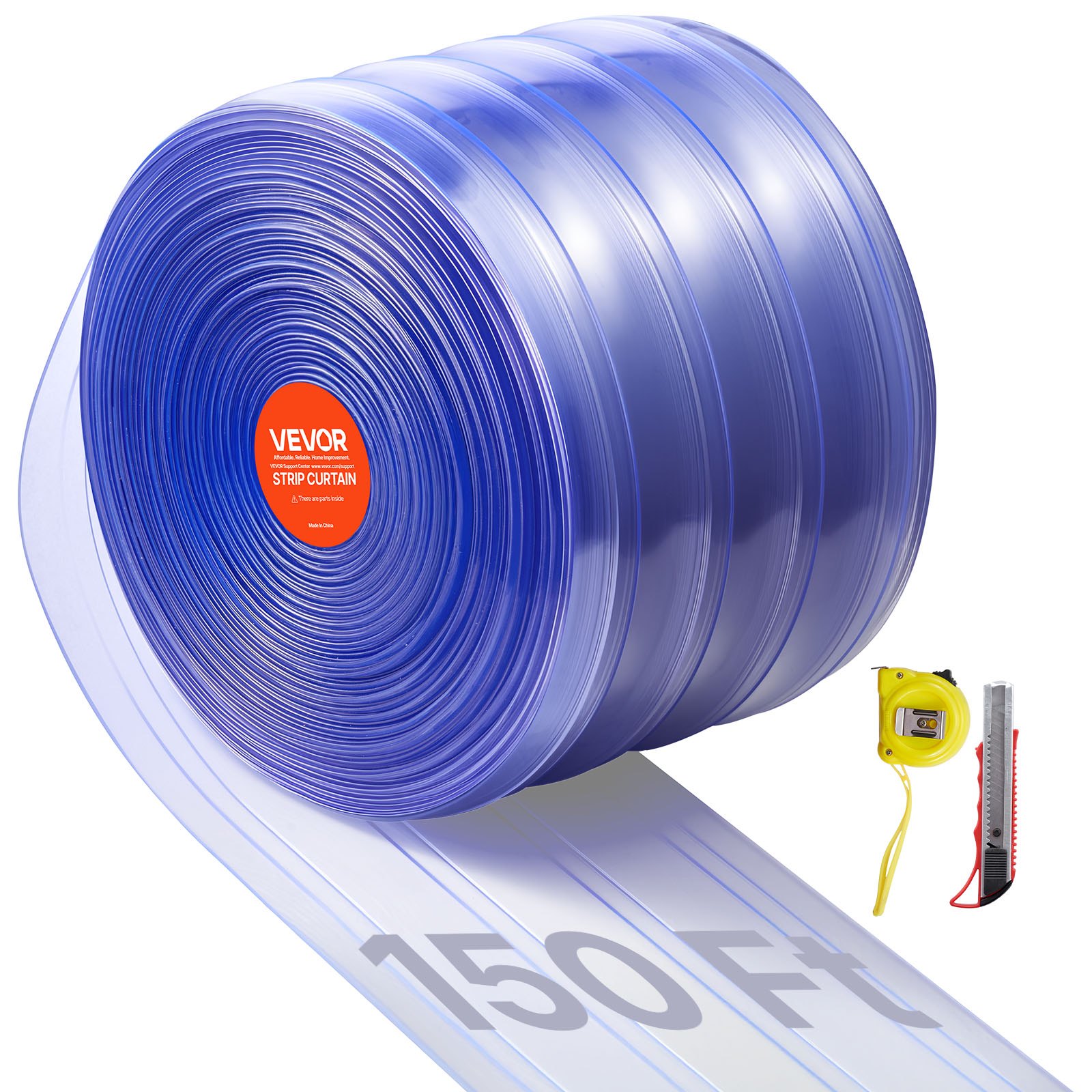VEVOR Clear PVC Strip Curtain, 45.7 m Length x 20 cm Width, Ribbed Plastic Door Strip Bulk Roll, Walk in Freezer Cooler Curtain Strips for Doorways of Supermarket, Garage, Warehouse, Pet Animal House