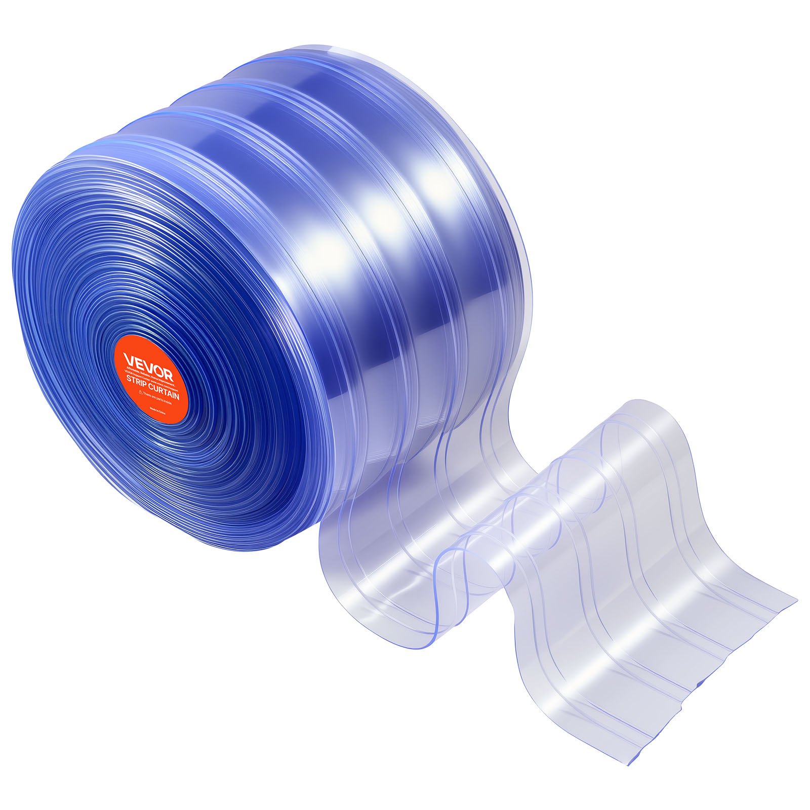 VEVOR Clear PVC Strip Curtain, 45.7 m Length x 20 cm Width, Ribbed Plastic Door Strip Bulk Roll, Walk in Freezer Cooler Curtain Strips for Doorways of Supermarket, Garage, Warehouse, Pet Animal House