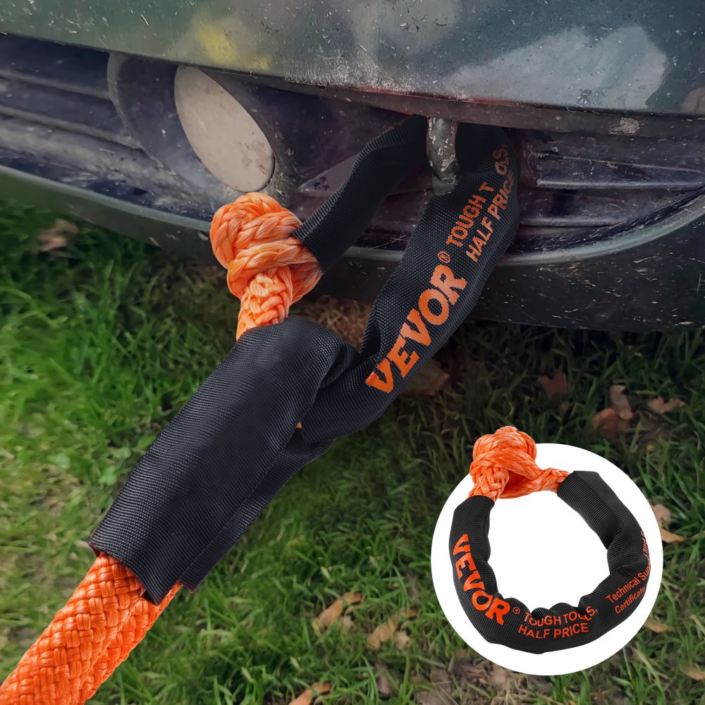 VEVOR Synthetic Soft Shackle Rope, 2 Pack 12.7 x 558.8 mm 20 Ton Breaking Strength Recovery Tow Shackles with Extra 2 Sleeves and Storage Bag for UTV, ATV, Trucks, Jeep, Off-Road Vehicles, Orange