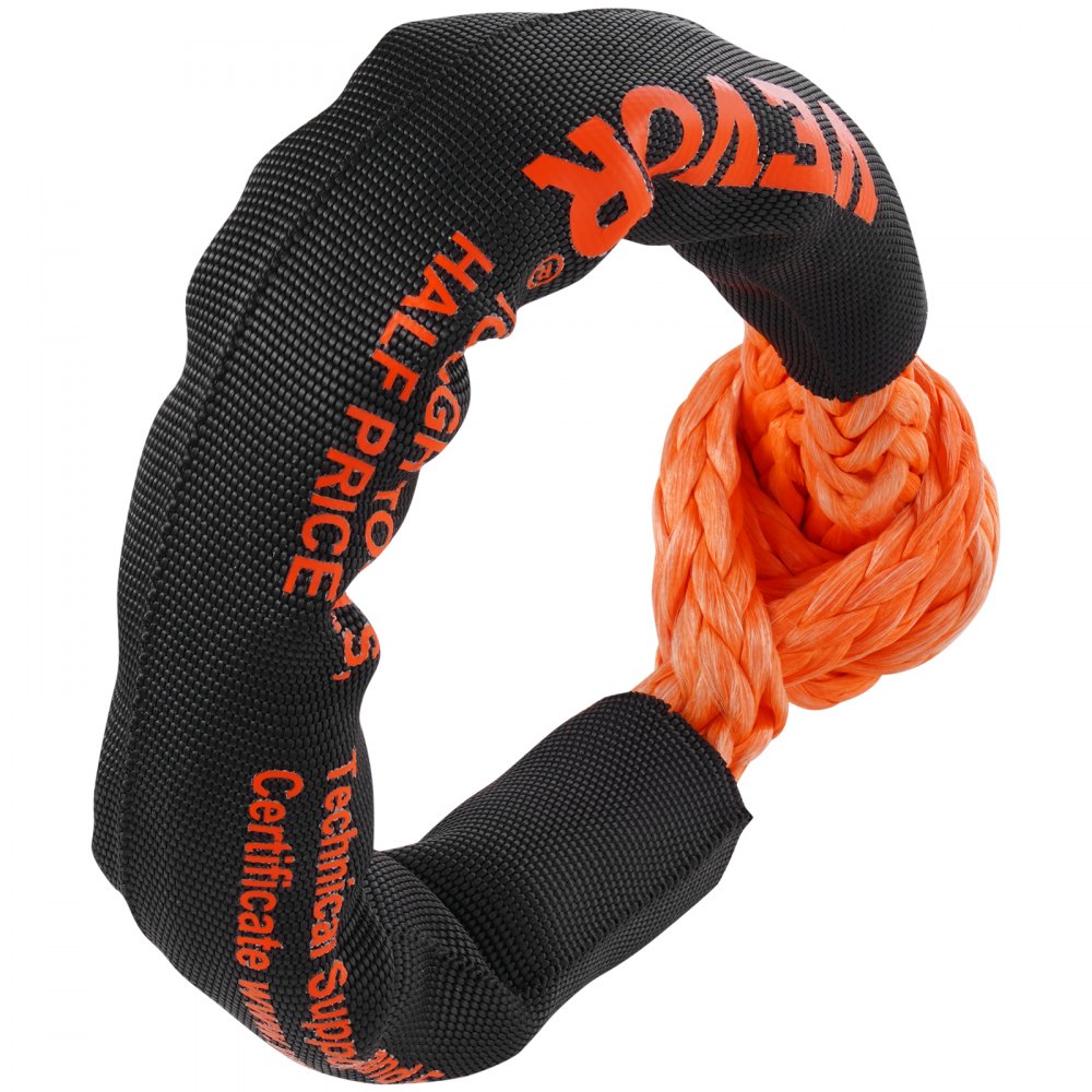 VEVOR Synthetic Soft Shackle Rope, 2 Pack 12.7 x 558.8 mm 20 Ton Breaking Strength Recovery Tow Shackles with Extra 2 Sleeves and Storage Bag for UTV, ATV, Trucks, Jeep, Off-Road Vehicles, Orange