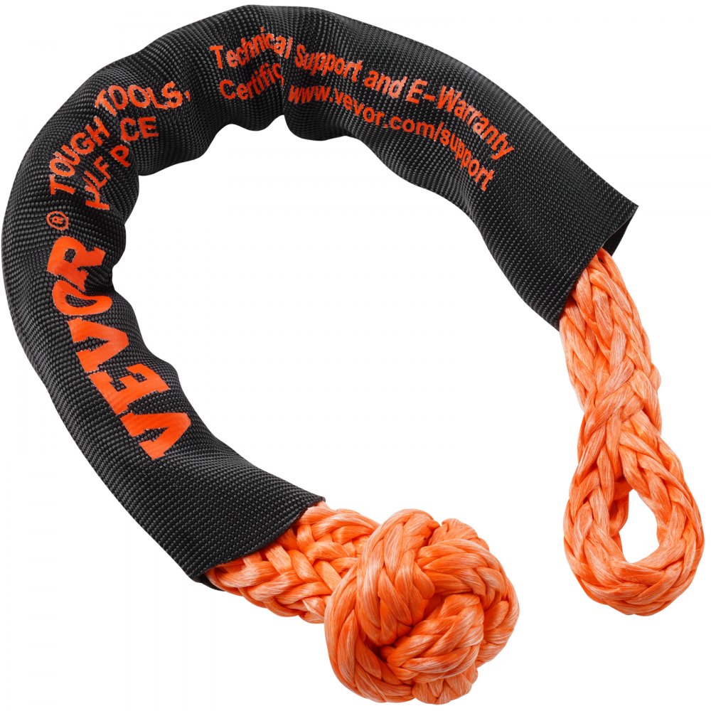 VEVOR Synthetic Soft Shackle Rope, 2 Pack 12.7 x 558.8 mm 20 Ton Breaking Strength Recovery Tow Shackles with Extra 2 Sleeves and Storage Bag for UTV, ATV, Trucks, Jeep, Off-Road Vehicles, Orange