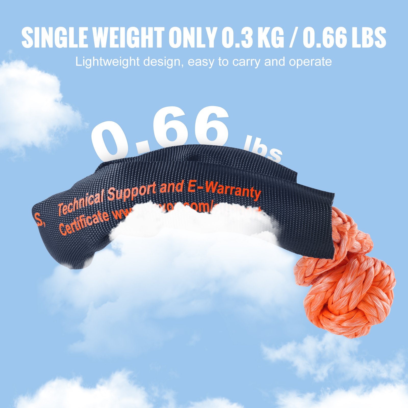 VEVOR Synthetic Soft Shackle Rope, 2 Pack 12.7 x 558.8 mm 20 Ton Breaking Strength Recovery Tow Shackles with Extra 2 Sleeves and Storage Bag for UTV, ATV, Trucks, Jeep, Off-Road Vehicles, Orange