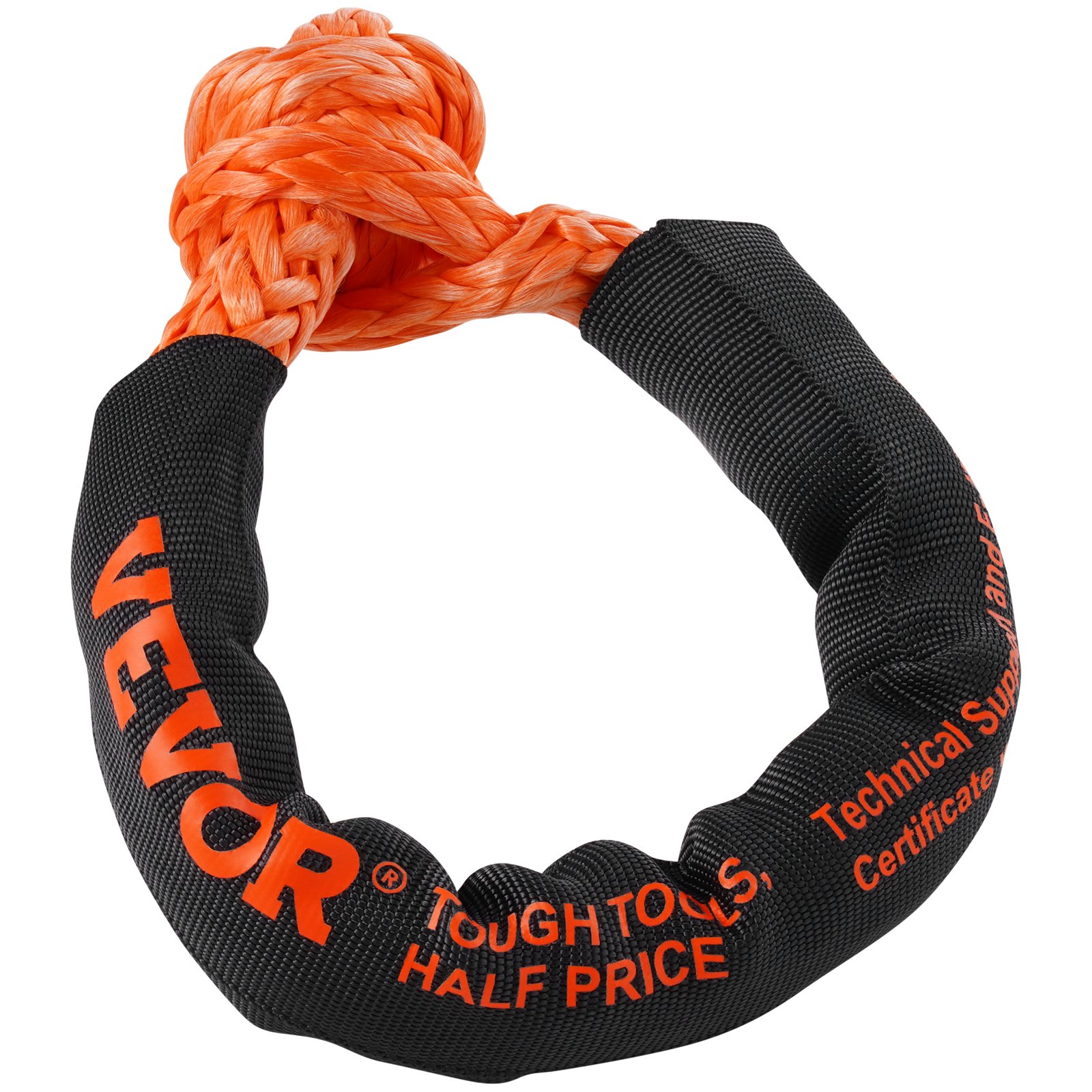 VEVOR Synthetic Soft Shackle Rope, 2 Pack 12.7 x 558.8 mm 20 Ton Breaking Strength Recovery Tow Shackles with Extra 2 Sleeves and Storage Bag for UTV, ATV, Trucks, Jeep, Off-Road Vehicles, Orange