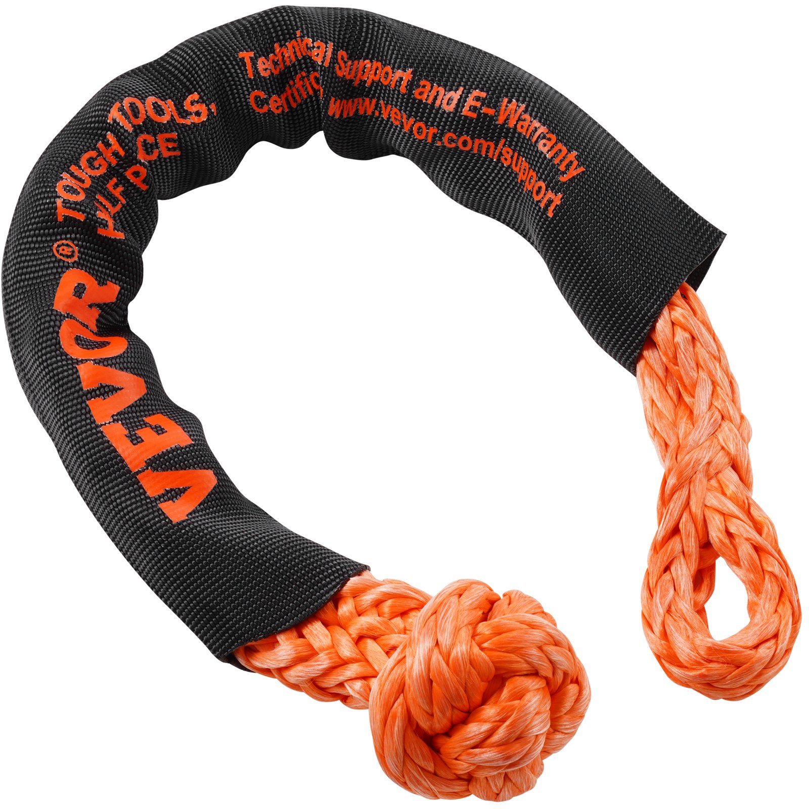 VEVOR Synthetic Soft Shackle Rope, 2 Pack 12.7 x 558.8 mm 20 Ton Breaking Strength Recovery Tow Shackles with Extra 2 Sleeves and Storage Bag for UTV, ATV, Trucks, Jeep, Off-Road Vehicles, Orange
