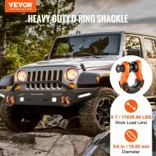 VEVOR 3/4" D-Ring Shackle, 2 Pack Alloy Steel Shackles 66139 lbs (30 Ton) Break Strength with 7/8" Screw Pin, Isolators & Washers, Heavy Duty Off Road Vehicle Recovery Shackle for Jeep Truck, Orange
