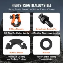 VEVOR 3/4" D-Ring Shackle, 2 Pack Alloy Steel Shackles 66139 lbs (30 Ton) Break Strength with 7/8" Screw Pin, Isolators & Washers, Heavy Duty Off Road Vehicle Recovery Shackle for Jeep Truck, Orange