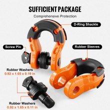 VEVOR 3/4" D-Ring Shackle, 2 Pack Alloy Steel Shackles 66139 lbs (30 Ton) Break Strength with 7/8" Screw Pin, Isolators & Washers, Heavy Duty Off Road Vehicle Recovery Shackle for Jeep Truck, Orange