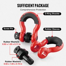 VEVOR 3/4" D-Ring Shackle, 2 Pack Alloy Steel Shackles 62832 lbs (28.5 Ton) Break Strength with 7/8" Screw Pin, Isolators & Washers, Heavy Duty Off Road Vehicle Recovery Shackle for Jeep Truck, Red