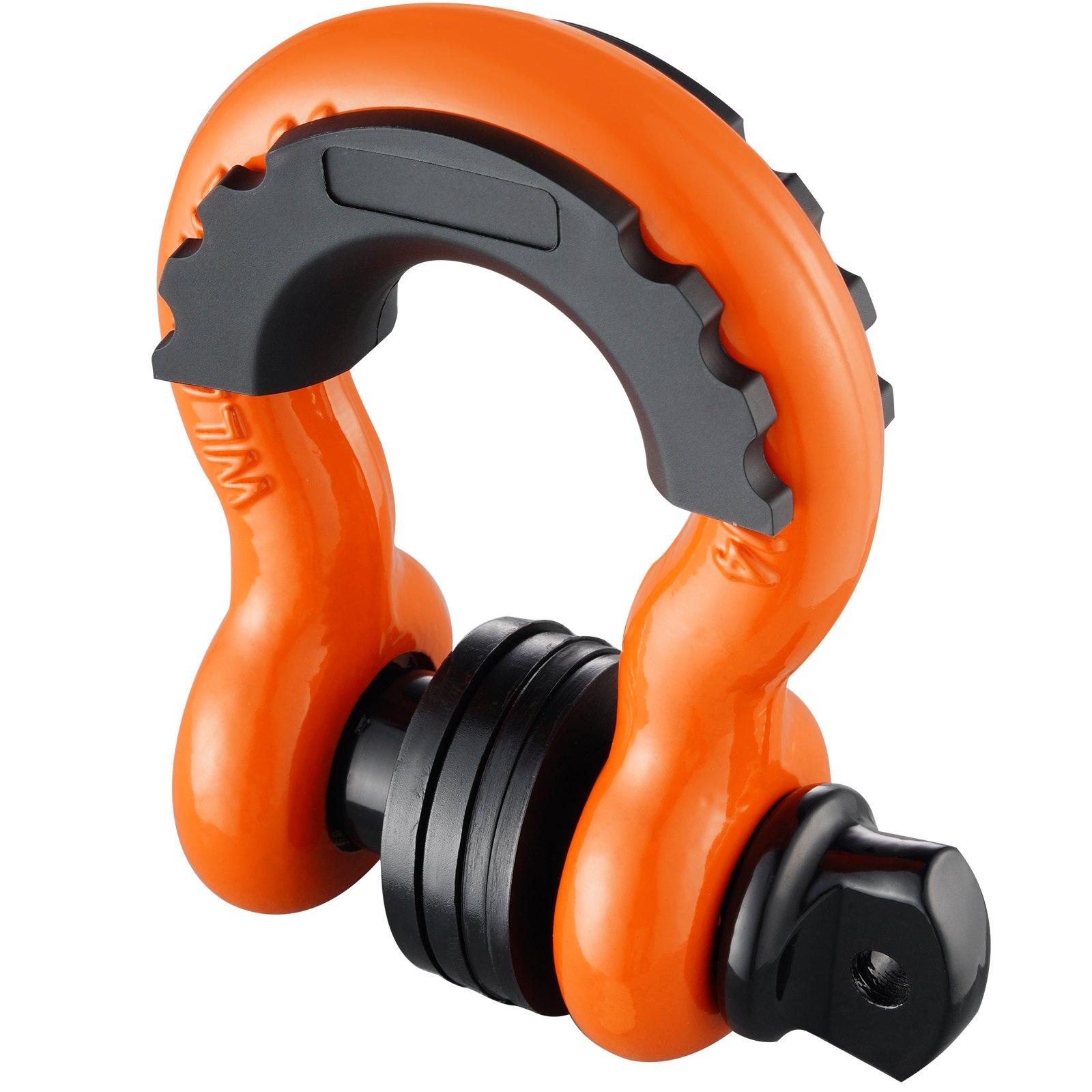 orange VEVOR d-ring shackle with black grip and screw pin for heavy-duty towing.