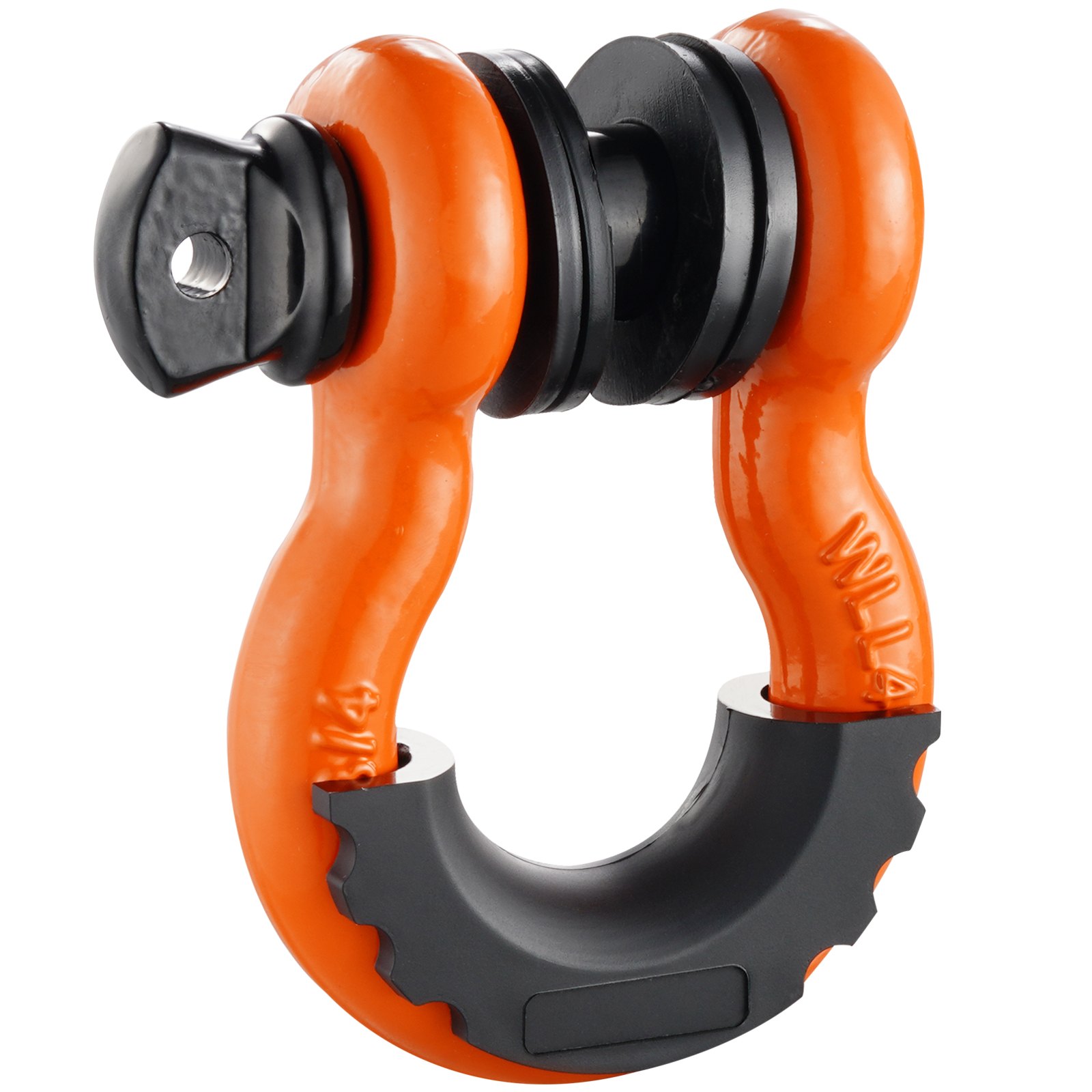 VEVOR d-ring shackle, orange body with black fittings for off-road recovery and towing.