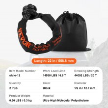 VEVOR Synthetic Soft Shackle Rope, 2 Pack 12.7 x 558.8 mm 20 Ton Breaking Strength, Recovery Tow Shackles with Extra 2 Sleeves and Storage Bag for UTV, ATV, Trucks, Jeep, Off-Road Vehicles, Black
