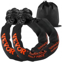 VEVOR Synthetic Soft Shackle Rope, 2 Pack 12.7 x 558.8 mm 20 Ton Breaking Strength, Recovery Tow Shackles with Extra 2 Sleeves and Storage Bag for UTV, ATV, Trucks, Jeep, Off-Road Vehicles, Black