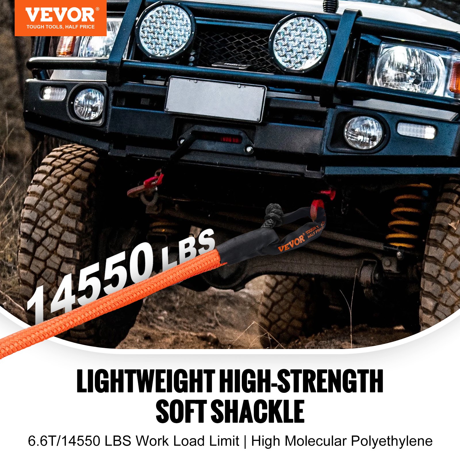 VEVOR Soft Shackle Synthetic Recovery Rope 2PCS 1.3x56 cm 20 Ton Break Strength