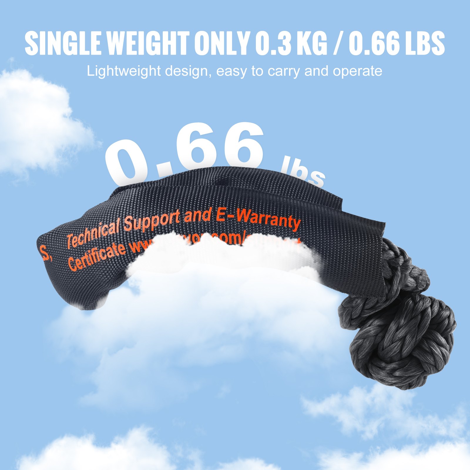 VEVOR Soft Shackle Synthetic Recovery Rope 2PCS 1.3x56 cm 20 Ton Break Strength