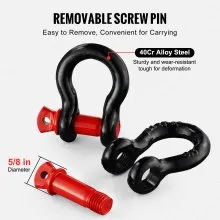 VEVOR 1/2" D-Ring Shackle, 4 Pack Alloy Steel Shackles 17637 lbs (8 Ton) Break Strength with 5/8" Screw Pin, Heavy Duty Off Road Vehicle Recovery Shackle, Towing Accessories for Jeep Truck, Black