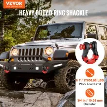 VEVOR 3/4" D-Ring Shackle, 2 Pack Alloy Steel Shackles 66139 lbs (30 Ton) Break Strength with 7/8" Screw Pin, Isolators & Washers, Heavy Duty Off Road Vehicle Recovery Shackle for Jeep Truck, Black