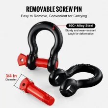VEVOR 5/8" D-Ring Shackle, 4 Pack Alloy Steel Shackles 28660 lbs (13 Ton) Break Strength with 3/4" Screw Pin, Heavy Duty Off Road Vehicle Recovery Shackle, Towing Accessories for Jeep Truck, Black