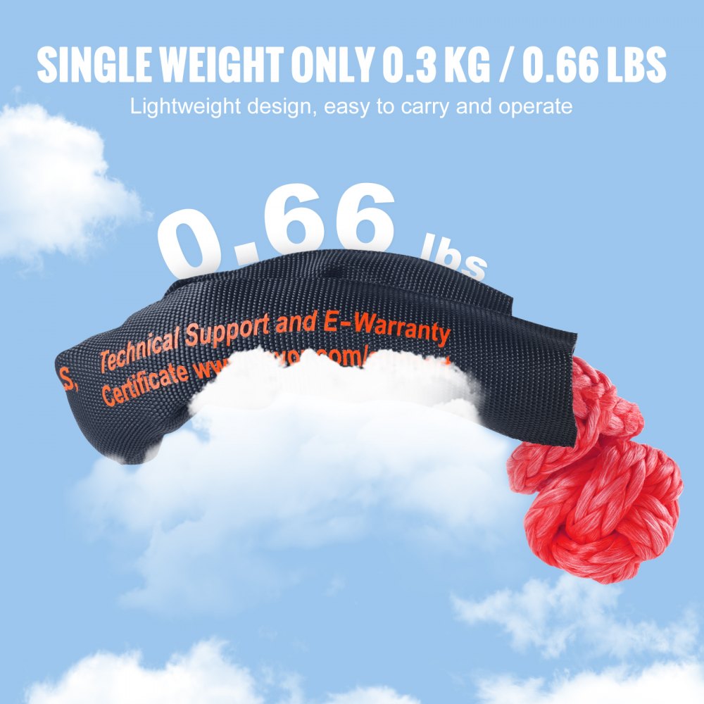 VEVOR Synthetic Soft Shackle Rope, 2 Pack 12.7 x 558.8 mm 20 Ton Breaking Strength Recovery Tow Shackles with Extra 2 Sleeves and Storage Bag for UTV, ATV, Trucks, Jeep, Off-Road Vehicles Towing, Red