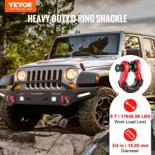 VEVOR 3/4" D-Ring Shackle, 2 Pack Alloy Steel Shackles 66139 lbs (30 Ton) Break Strength with 7/8" Screw Pin, Isolators & Washers, Heavy Duty Off Road Vehicle Recovery Shackle for Jeep Truck, Red