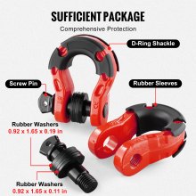 VEVOR 3/4" D-Ring Shackle, 2 Pack Alloy Steel Shackles 66139 lbs (30 Ton) Break Strength with 7/8" Screw Pin, Isolators & Washers, Heavy Duty Off Road Vehicle Recovery Shackle for Jeep Truck, Red