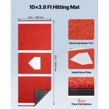 10x3.8 ft Baseball Hitting Mat Softball Batting Cage Mat Outdoor Training Red