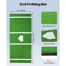 12x6 ft Baseball Hitting Mat Softball Batting Cage Mat Outdoor Training Green