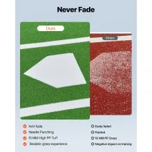 12x6 ft Baseball Hitting Mat Softball Batting Cage Mat Outdoor Training Green